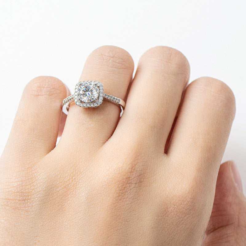 Square Halo Moissanite Engagement Ring 1.0 ct