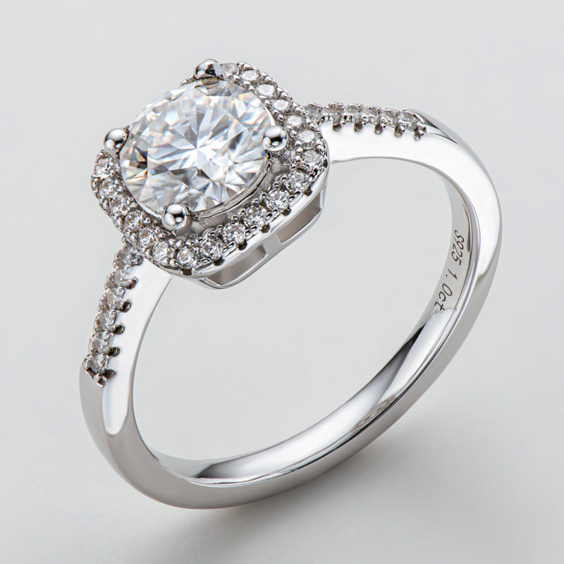 Square Halo Moissanite Engagement Ring 1.0 ct