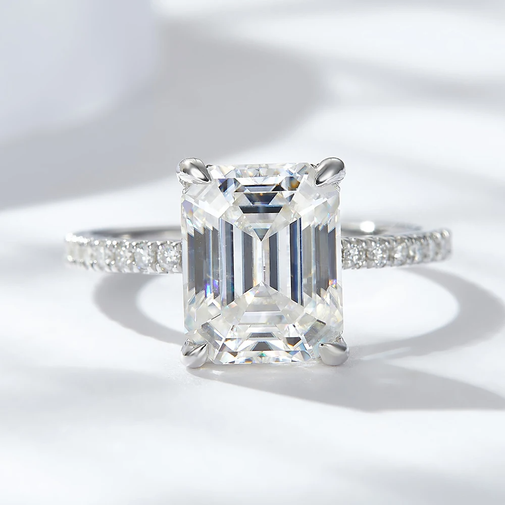 Emerald Cut Halo Moissanite Ring