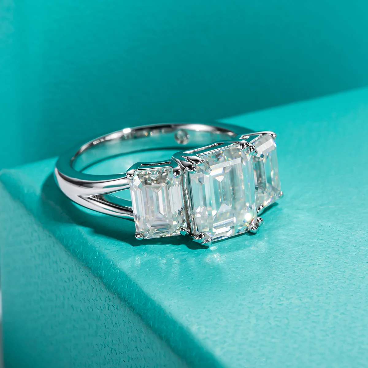 Emerald Cut Multi-Stone Moissanite Ring