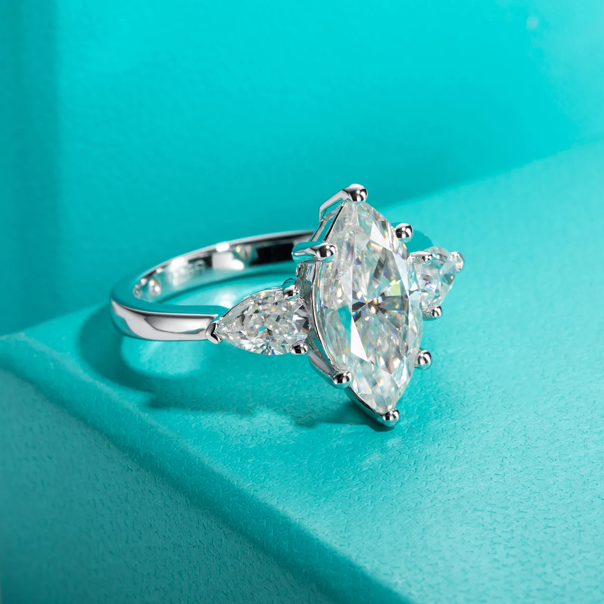 Marquise Cut Three-Stone Moissanite Ring