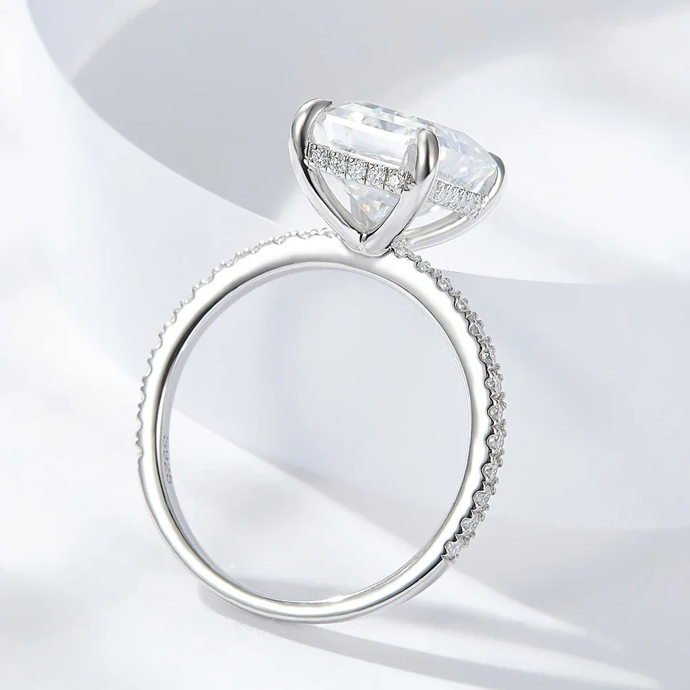Emerald Cut Halo Moissanite Ring