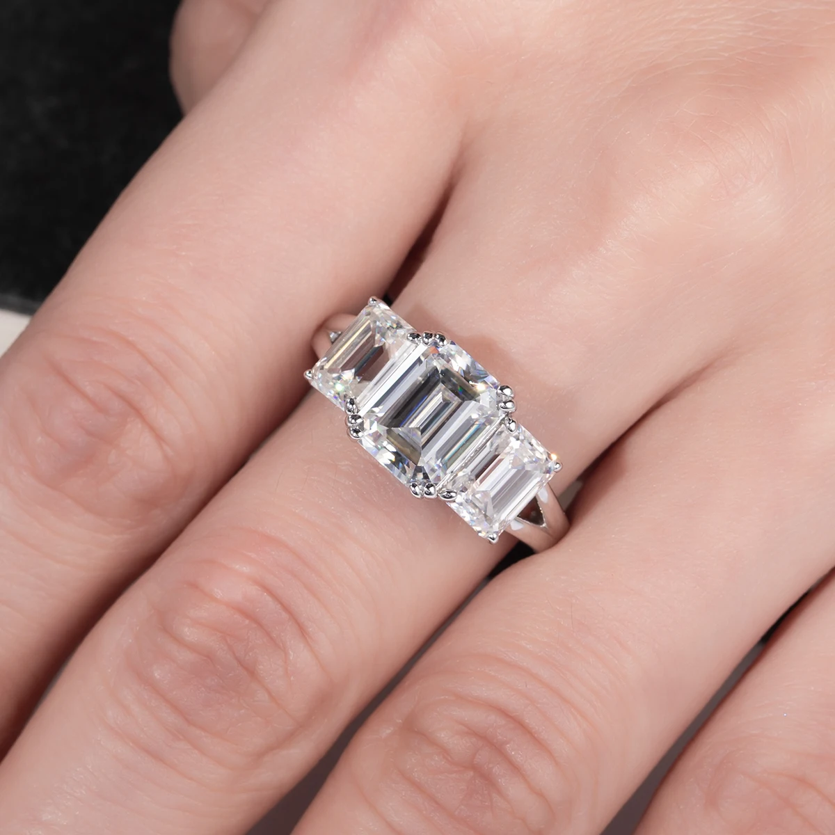 Emerald Cut Multi-Stone Moissanite Ring