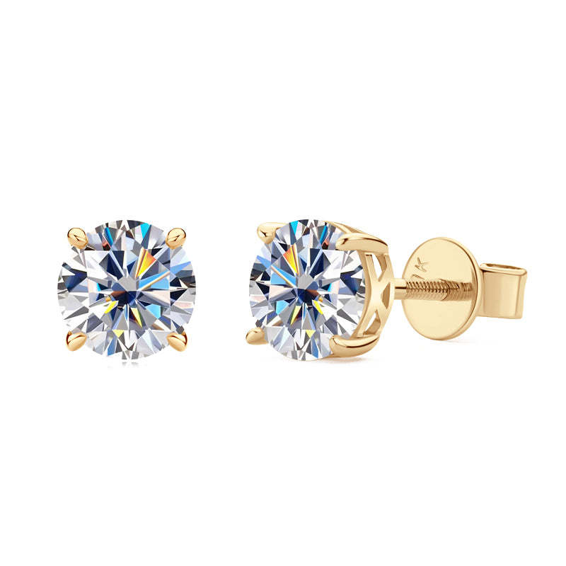 10K/14K Gold Four-Prong Screw Back Moissanite Earrings