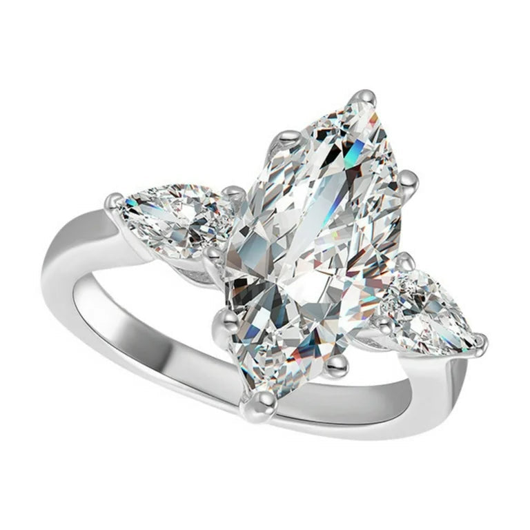 Marquise Cut Three-Stone Moissanite Ring