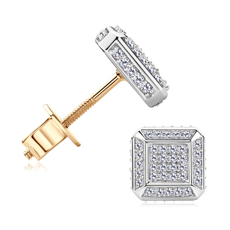 10K Gold Full Moissanite Square Stud Earrings