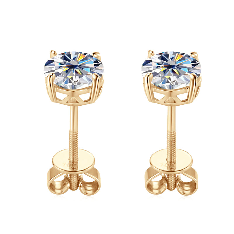 10K/14K Gold Four-Prong Screw Back Moissanite Earrings
