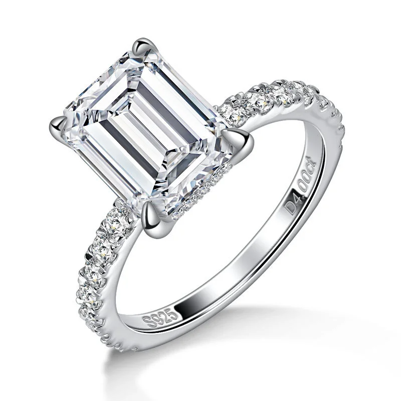 Emerald Cut Halo Moissanite Ring