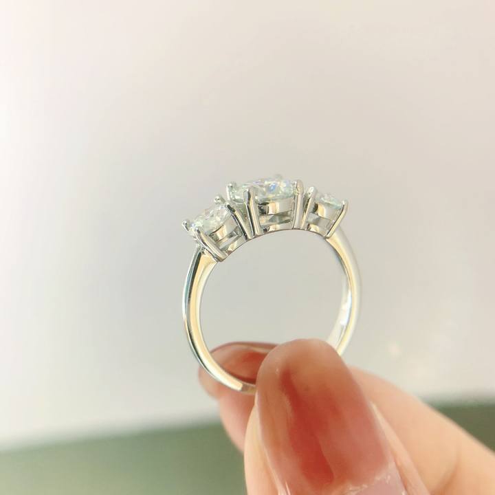 Three-Stone Four-Prong Moissanite Engagement Ring