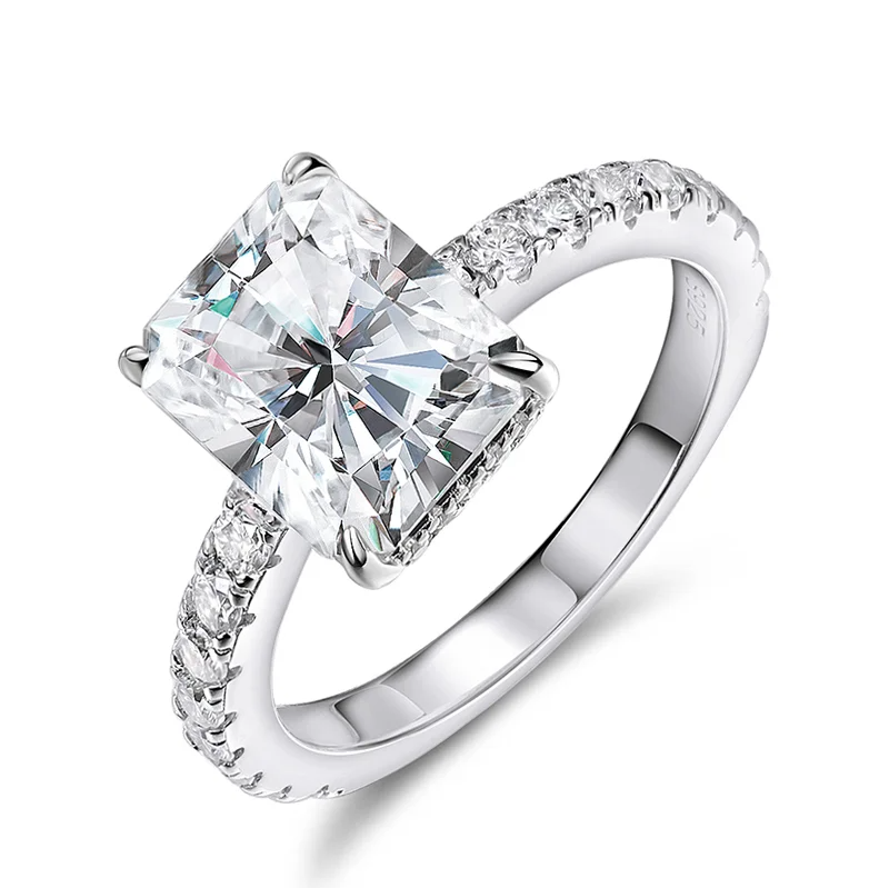 Emerald Cut Halo Moissanite Ring