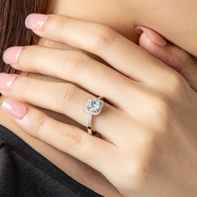 Square Halo Moissanite Engagement Ring 1.0 ct