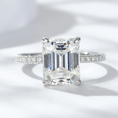 Emerald Cut Halo Moissanite Ring
