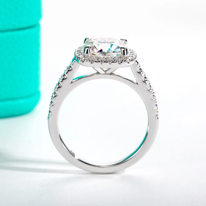 Cushion Cut Moissanite Halo Band Ring
