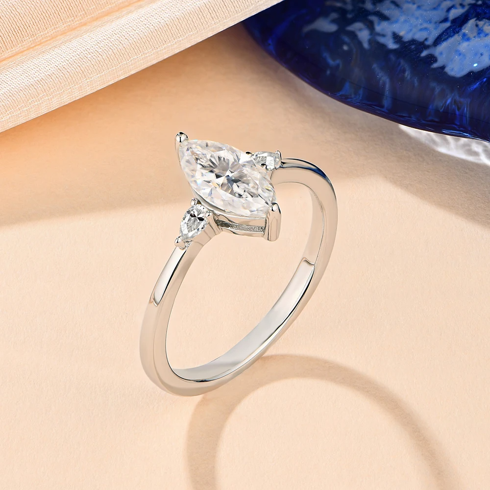 Three-Stone Marquise Moissanite Ring