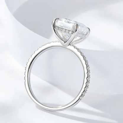 Emerald Cut Halo Moissanite Ring