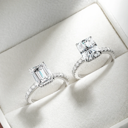 Emerald Cut Halo Moissanite Ring