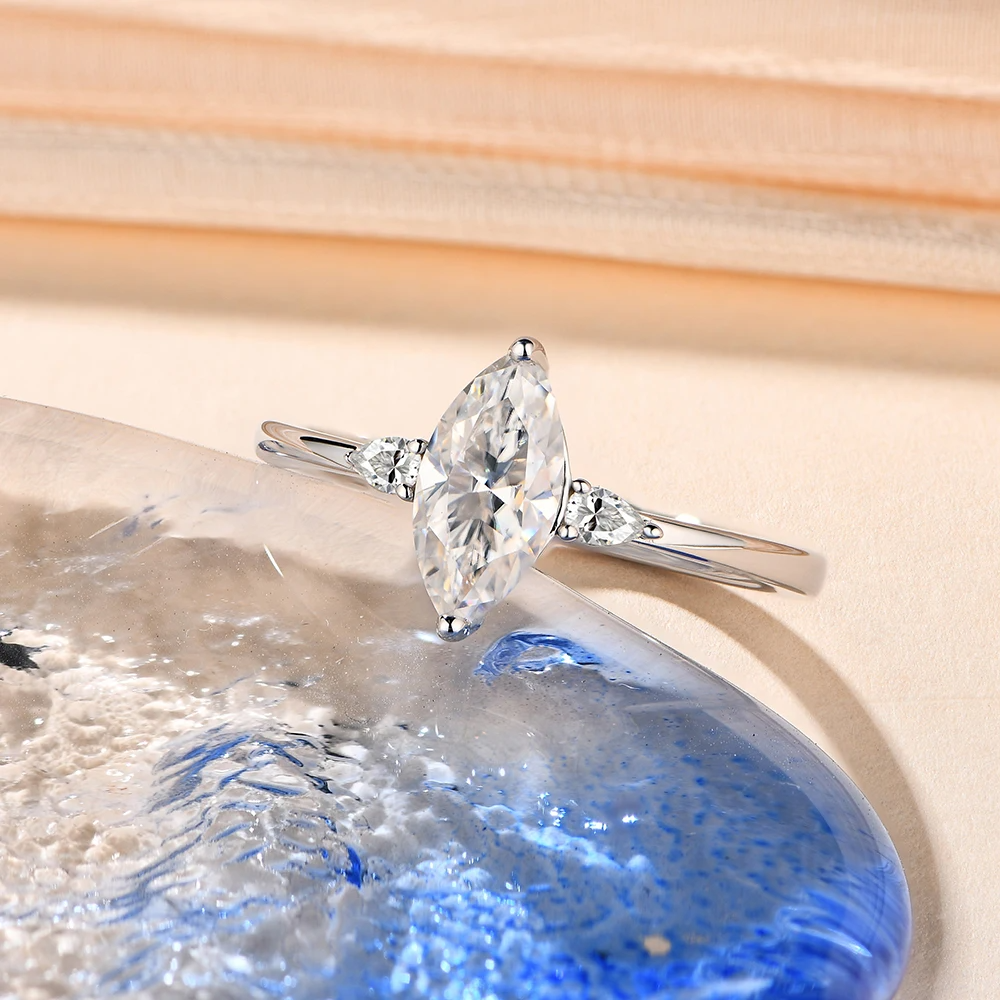 Three-Stone Marquise Moissanite Ring