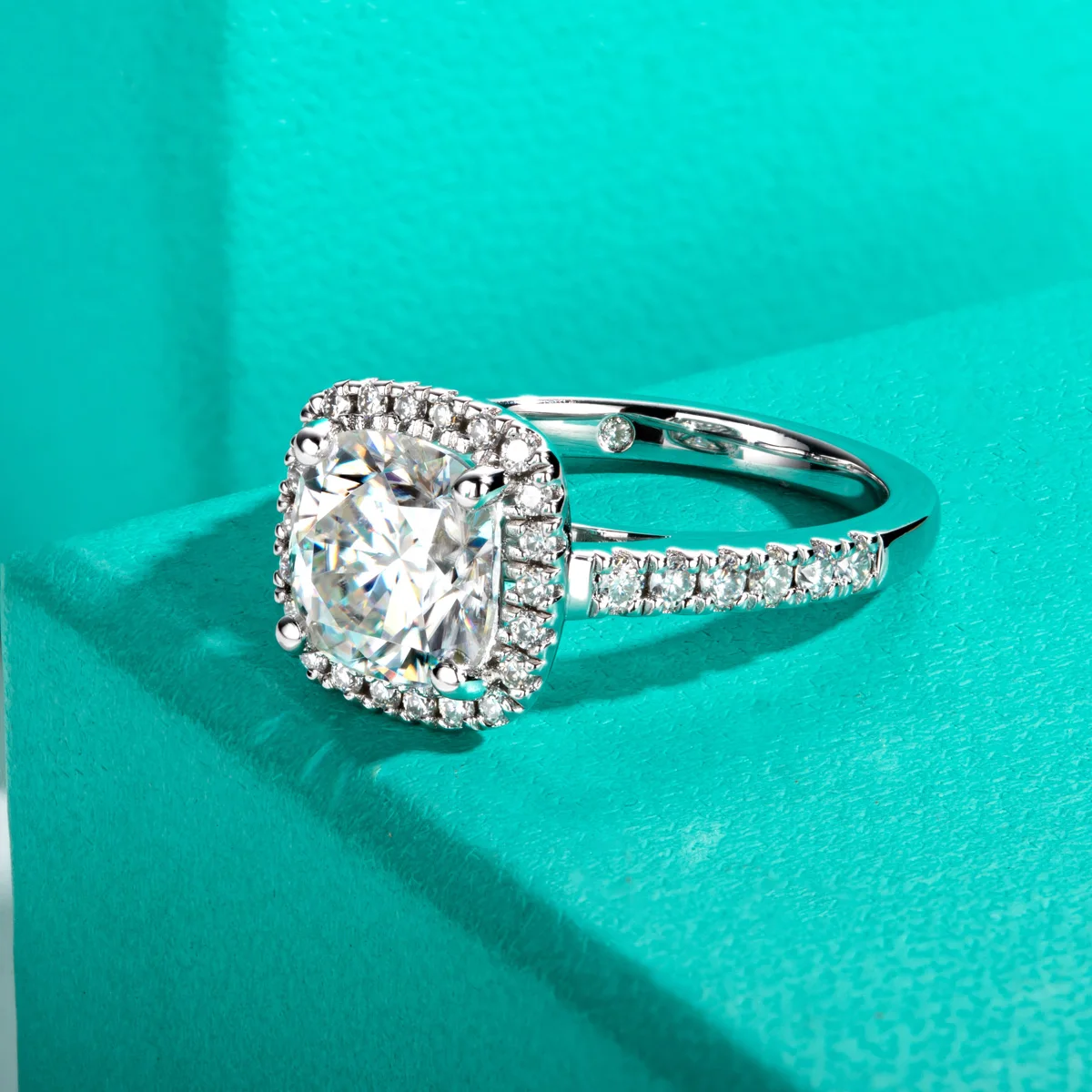 Cushion Cut Moissanite Halo Band Ring
