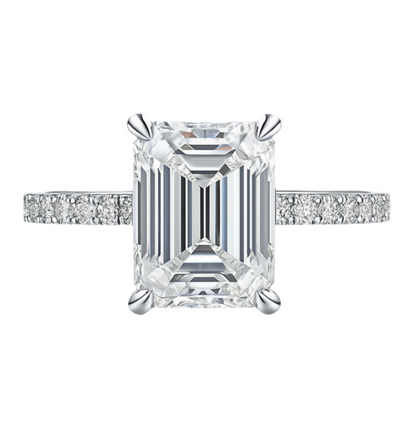 Emerald Cut Halo Moissanite Ring