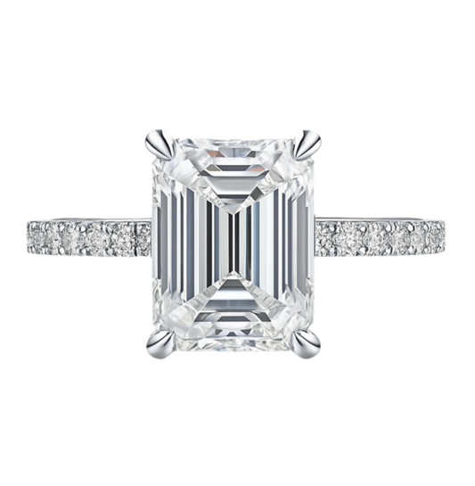 Emerald Cut Halo Moissanite Ring