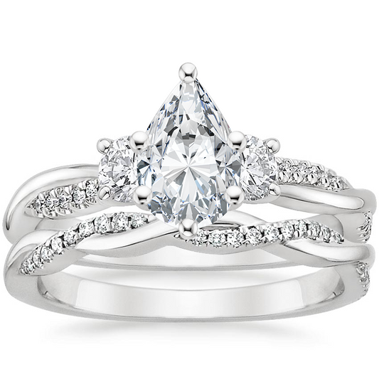 Three Stone Vine Pear Moissanite Set Rings