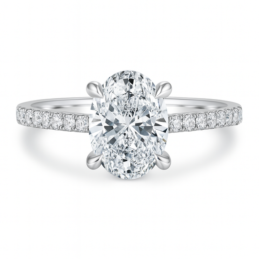 Side-Stone Oval Shape Moissanite Engagement Ring