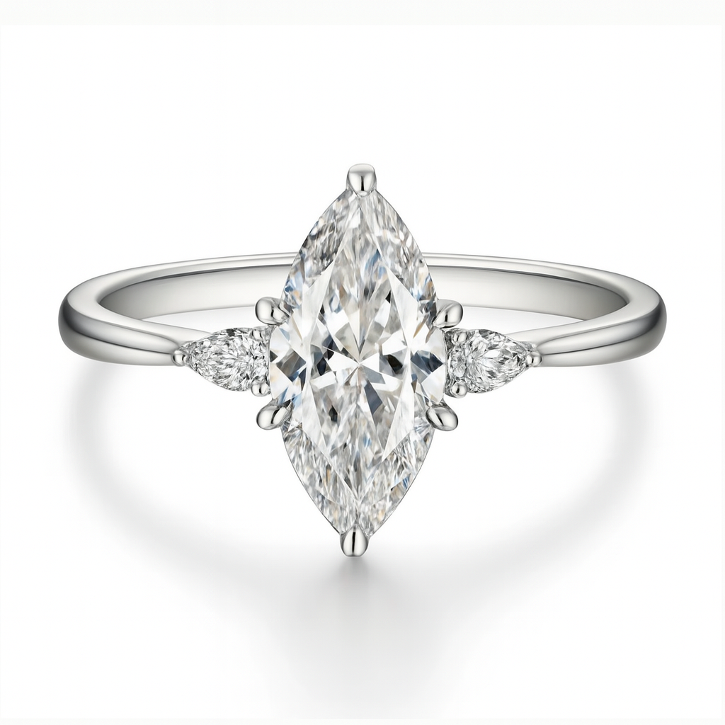 Three-Stone Marquise Moissanite Ring