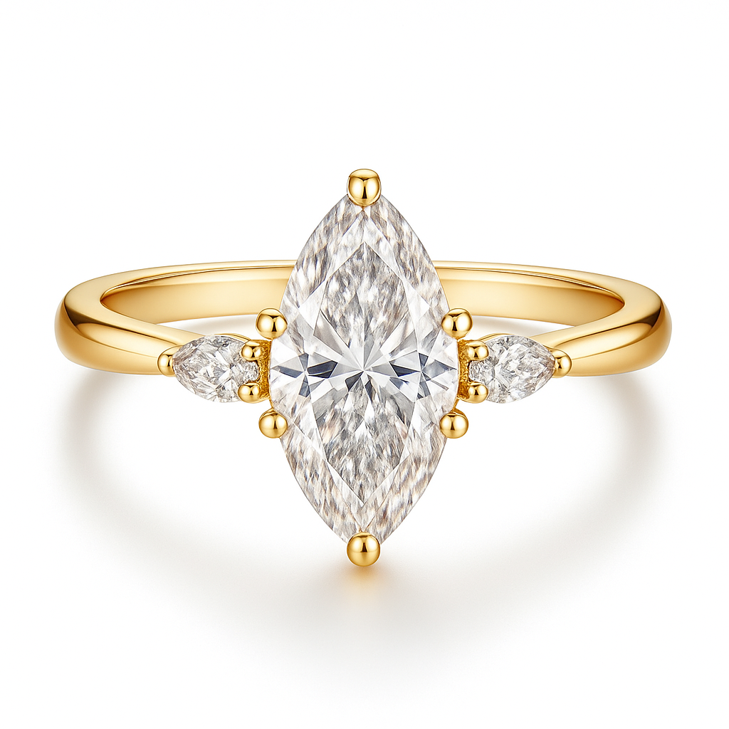 Three-Stone Marquise Moissanite Ring