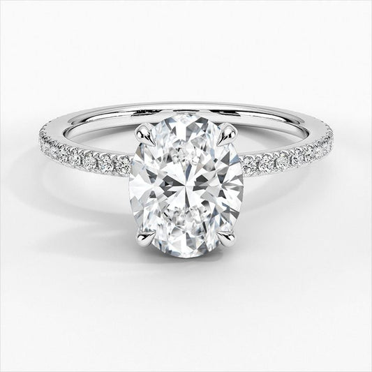 French Pave Oval Moissanite Engagement Ring 2.0 ct
