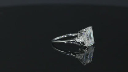 Emerald Cut Three Stone Side Baguettes Moissanite Ring