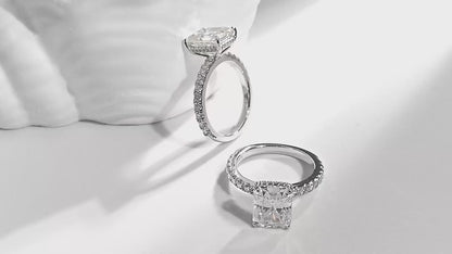 Emerald Cut Halo Moissanite Ring