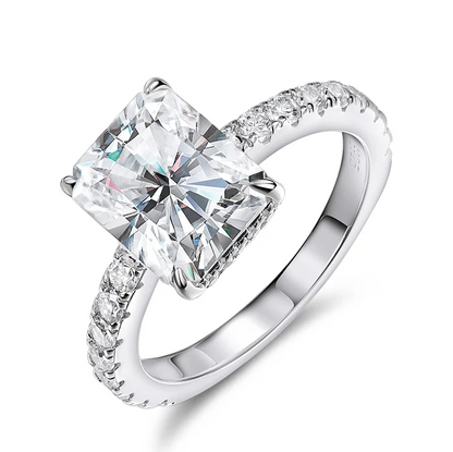 Emerald Cut Halo Moissanite Ring