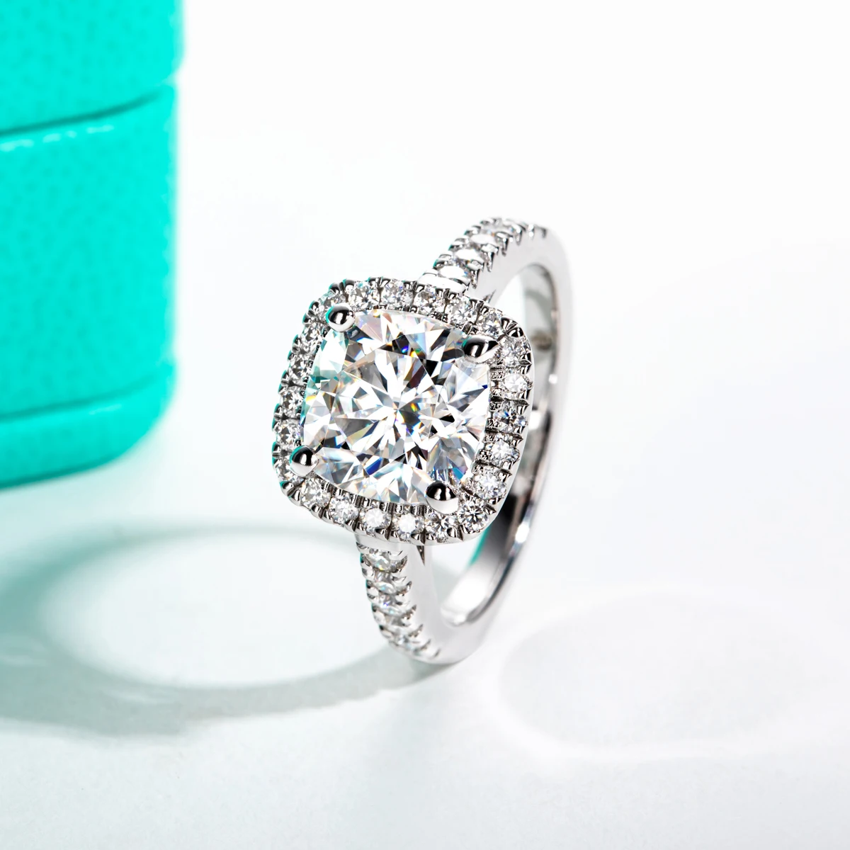 Cushion Cut Moissanite Halo Band Ring