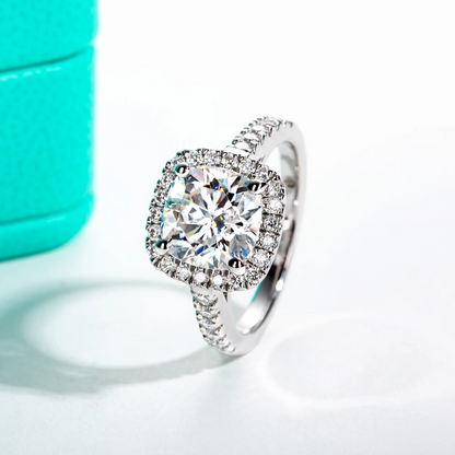 Cushion Cut Moissanite Halo Band Ring