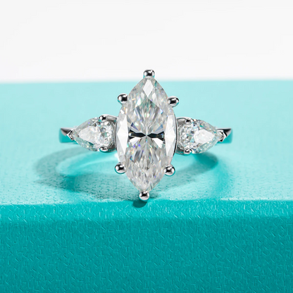 Marquise Cut Three-Stone Moissanite Ring